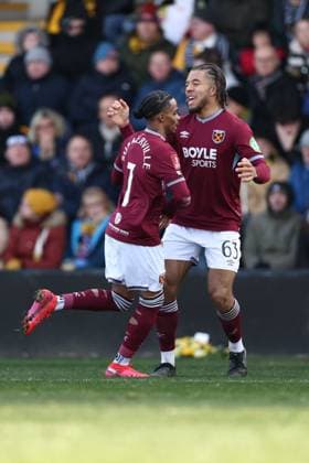 Crysencio Summerville of West Ham United and Ezra Mayers of West Ham United celebrate. Burton Albion v West Ham United, Emirates FA Cup, Fourth Round, Football, Pirelli Stadium, Burton upon Trent, UK - 14 Feb 2026Burton upon Trent Pirelli Stadium United Kingdom EDITORIAL USE ONLY No use with unauthorised audio, video, data, fixture lists, club league logos or live services. Online in-match use limited to 120 images, no video emulation. No use in betting, games or single club league player publications. Copyright: xRyanxBrowne Shutterstockx 16608141by
