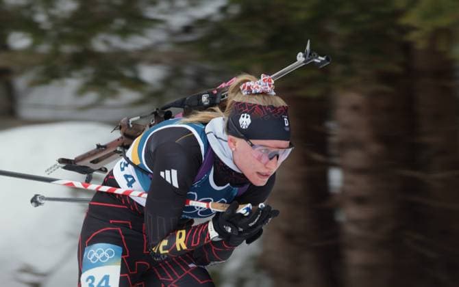 Julia TANNHEIMER (GER, DAV Ulm). Biathlon, 10 km Sprint der Frauen. Olympische Winterspiele 2026. 14.2.2026, in Antholz Biathlon Arena. Quelle Copyright Credit : Oryk HAIST *** Julia TANNHEIMER GER, DAV Ulm Biathlon, Womens 10 km Sprint Olympic Winter Games 2026 14 2 2026, in Antholz Biathlon Arena Source Copyright Credit Oryk HAIST xOLY-BI-BTH05x