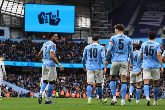 14th February 2026; Etihad Stadium, Manchester, Lancashire, England; FA Cup Football, Manchester City versus Salford City ; Omar Marmoush of Manchester City celebrates after scoring for 1-0 after 6 minutes  DavidxBlunsden Content restricted for UK based newspaper