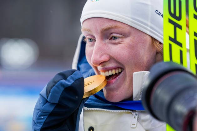 Winter Olympics in Milan Cortina 2026 Anterselva, Italy 20260214. Maren Kirkeeide from Norway on the podium after the 7.5 km sprint women s biathlon during the Winter Olympics in Milano Cortina 2026. Photo: Heiko Junge NTB Anterselva Italy EDITORIAL USE ONLY. RESTRICTED USE FOR BETTING COMPANIES Ref:_SPOgdnAKGUVWu4.jpg *** Winter Olympics in Milan Cortina 2026 Anterselva, Italy 20260214 Maren Kirkeeide from Norway on the podium after the 7 5 km sprint women s biathlon during the Winter Olympics in Milano Cortina 2026 Photo Heiko Junge NTB Anterselva Italy EDITORIAL USE ONLY RESTRICTED USE FOR BETTING COMPANIES  Copyright: xHeikoxJungex xNTBx