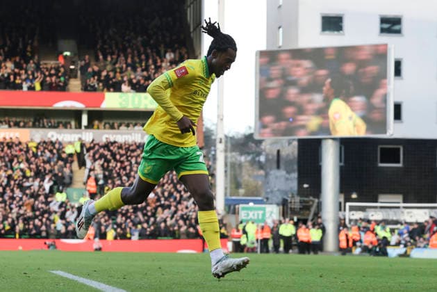 Norwich City v West Bromwich Albion Emirates FA Cup Paris Maghoma of Norwich celebrates scoring his side™s 1st goal during the Emirates FA Cup Fourth Round match at Carrow Road, Norwich 14 02 2026 Commissioned for use in Newsquest Norfolk titles only. All other titles fees apply. UK Newspapers OUT Copyright: xPaulxChestertonx FIL-22967-0050