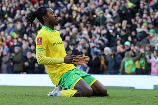 Norwich City v West Bromwich Albion Emirates FA Cup Paris Maghoma of Norwich celebrates scoring his side™s 1st goal during the Emirates FA Cup Fourth Round match at Carrow Road, Norwich 14 02 2026 Commissioned for use in Newsquest Norfolk titles only. All other titles fees apply. UK Newspapers OUT Copyright: xPaulxChestertonx FIL-22967-0058