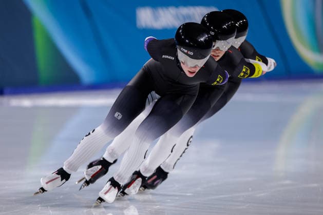 2026-02-14 Speed skating, Eisschnelllauf - Milano Cortina 2026 Winter Olympics - Day 8 MILAN, ITALY - FEBRUARY 14: Josie Hofmann of Germany, Josephine Schloerb of Germany, Lea Sophie Scholz of Germany competing in the Women s Team Pursuit during Day 8 of Speed Skating - Milano Cortina 2026 Winter Olympics at Milano Speed Skating Stadium on February 14, 2026 in Milan, Italy. (Photo by Joris Verwijst BSR Agency) Milan Italy Content not available for redistribution in The Netherlands directly or indirectly through any third parties. Copyright: xBSRxAgencyx