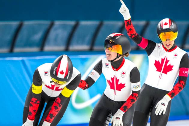 2026-02-14 - Milano Cortina 2026 Winter Olympics Speed skating, Eisschnelllauf Women s Team Pursuit MILAN, ITALY - FEBRUARY 14: Isabelle Weidemann of Canada, Ivanie Blondin of Canada, Valerie Maltais of Canada during the Speed Skating Women s Team Pursuit Quarterfinals of the Milano Cortina 2026 Winter Olympics at the Milano Speed Skating Arena on February 14, 2026 in Milan, Italy Milan Milano Speed Skating Arena Italy Content not available for redistribution in The Netherlands directly or indirectly through any third parties. Copyright: xAndrexWeeningx