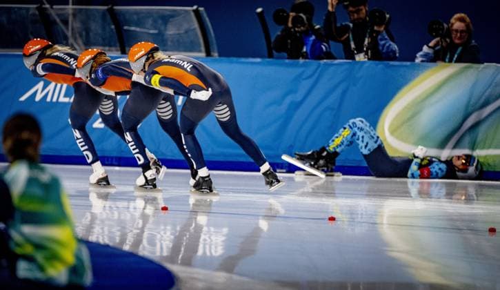 MILAN- quarterfinals of the Team Pursuit at the Olympic Games, Olympische Spiele, Olympia, OS in the women s category Joy Beune, Marijke Groenewoud and Antoinette Rijpma-De Jong will skate Milano Speed skating, Eisschnelllauf Stadium Olympic Winter games, Winterspiele,Spiele, Summer games Milan Cortina 2026 ROBIN UTRECHT ANP netherlands out - belgium out xVIxxIVx 550678696 originalFilename: 550678696.jpg