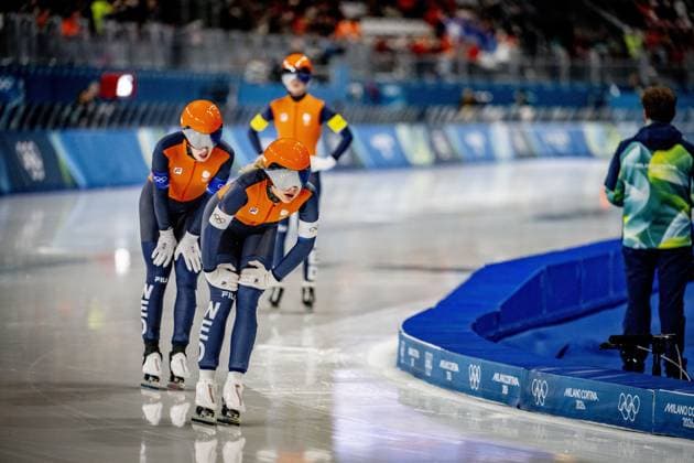 MILAN- quarterfinals of the Team Pursuit at the Olympic Games, Olympische Spiele, Olympia, OS in the women s category Joy Beune, Marijke Groenewoud and Antoinette Rijpma-De Jong will skate Milano Speed skating, Eisschnelllauf Stadium Olympic Winter games, Winterspiele,Spiele, Summer games Milan Cortina 2026 ROBIN UTRECHT ANP netherlands out - belgium out xVIxxIVx 550678767 originalFilename: 550678767.jpg