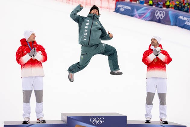 Winter Olympics Milan Corina 2026 Olympics 2026 Bormio, Italy 20260214. Lucas Pinheiro Braathen from Brazil on the podium after winning Olympic Gold in the men s alpine giant slalom during the Winter Olympics in Milano Cortina 2026. Photo: Cornelius Poppe NTB Bormio Italy EDITORIAL USE ONLY. RESTRICTED USE FOR BETTING COMPANIES Ref:_SPOOjWX5q3azQc.jpg *** Winter Olympics Milan Corina 2026 Olympics 2026 Bormio, Italy 20260214 Lucas Pinheiro Braathen from Brazil on the podium after winning Olympic Gold in the men s alpine giant slalom during the Winter Olympics in Milano Cortina 2026 Photo Cornelius Poppe NTB Bormio Italy EDITORIAL USE ONLY RESTRICTED USE FOR BETTING COMPANIES  Copyright: xCorneliusxPoppex xNTBx