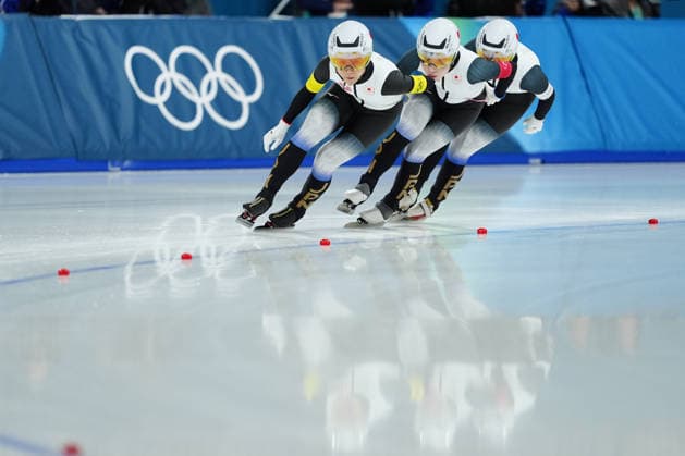 Team Japan competing for the Olympic Speed skating, Eisschnelllauf Women s Team Pursuit Quarterfinals for the Milano Cortina 2026 Winter Olympics, in Milan (Italy) February 14, 2026 (Photo Claudio Furlan LaPresse)  Copyright: xClaudioxFurlan LaPressex