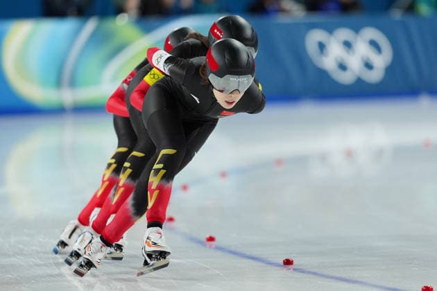 Team China competing for the Olympic Speed skating, Eisschnelllauf Women s Team Pursuit Quarterfinals for the Milano Cortina 2026 Winter Olympics, in Milan (Italy) February 14, 2026 (Photo Claudio Furlan LaPresse)  Copyright: xClaudioxFurlan LaPressex