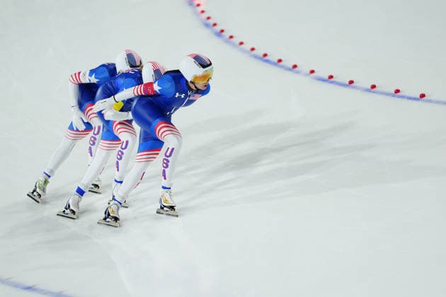 Team USA competing for the Olympic Speed skating, Eisschnelllauf Women s Team Pursuit Quarterfinals for the Milano Cortina 2026 Winter Olympics, in Milan (Italy) February 14, 2026 (Photo Claudio Furlan LaPresse)  Copyright: xClaudioxFurlan LaPressex