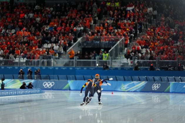 Team Netherlands competing for the Olympic Speed skating, Eisschnelllauf Women s Team Pursuit Quarterfinals for the Milano Cortina 2026 Winter Olympics, in Milan (Italy) February 14, 2026 (Photo Claudio Furlan LaPresse)  Copyright: xClaudioxFurlan LaPressex