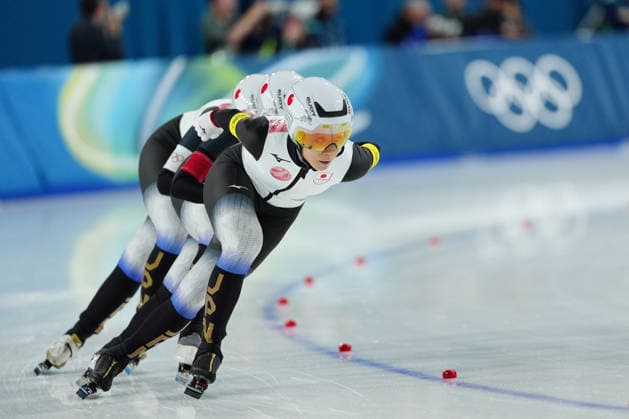 Team Japan competing for the Olympic Speed skating, Eisschnelllauf Women s Team Pursuit Quarterfinals for the Milano Cortina 2026 Winter Olympics, in Milan (Italy) February 14, 2026 (Photo Claudio Furlan LaPresse)  Copyright: xClaudioxFurlan LaPressex