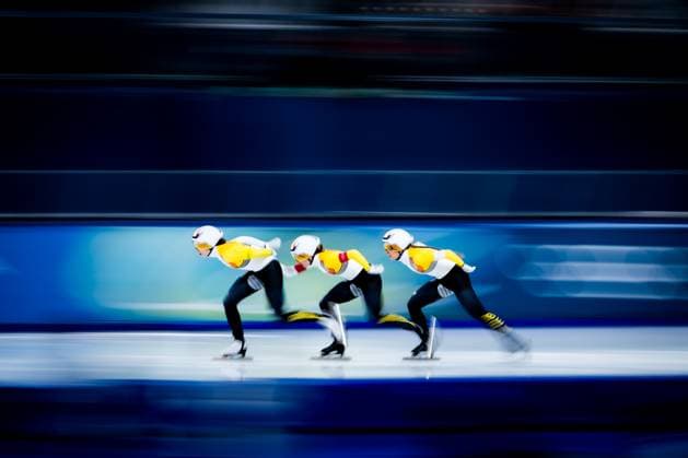 Belgian speed skater Sandrine Tas, Belgian speed skater Isabelle van Elst and Belgian speed skater Fran Vanhoutte pictured in action during the quarterfinals of the Women s Team Pursuit Speed skating, Eisschnelllauf at the Milano Cortina 2026 Olympic Winter games, Winterspiele,Spiele, Summer games on Saturday 14 February 2026 in Milan, Italy. The XXV Winter Olympics take place from 6 to 22 February 2026 in Italy. JASPERxJACOBS  x163407841x