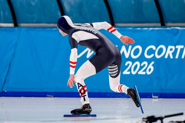 Ignaz Gschwentner of Austria Men s 500m, Milano Cortina 2026 Winter Olympics: Day 8, Speed skating, Eisschnelllauf - Milano Cortina 2026 Winter Olympics: Day 8, Milano Speed Skating Stadium, February 14, 2026, Milan, Italy.