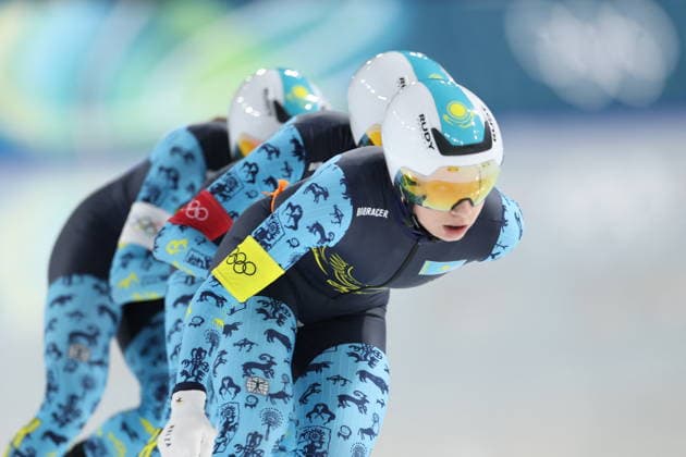 Winter Olympics - Speed skating, Eisschnelllauf Women s Team Pursuit Quarterfinals Team of Kazakhstan compete during the Speed Skating Women s Team Pursuit quarterfinals at the Olympic Winter games, Winterspiele,Spiele, Summer games Milan Cortina 2026, on February 14, 2026, at the Milano Speed Skating Stadium, in Milan, Italy. Photo by Alexis Jumeau ABACAPRESS.COM  Copyright: xJumeauxAlexis ABACAx