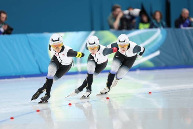 Winter Olympics - Speed skating, Eisschnelllauf Women s Team Pursuit Quarterfinals Team of Belgium compete during the Speed Skating Women s Team Pursuit quarterfinals at the Olympic Winter games, Winterspiele,Spiele, Summer games Milan Cortina 2026, on February 14, 2026, at the Milano Speed Skating Stadium, in Milan, Italy. Photo by Alexis Jumeau ABACAPRESS.COM  Copyright: xJumeauxAlexis ABACAx