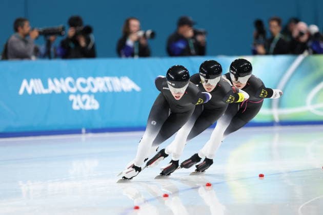 Winter Olympics - Speed skating, Eisschnelllauf Women s Team Pursuit Quarterfinals Team of Germany compete during the Speed Skating Women s Team Pursuit quarterfinals at the Olympic Winter games, Winterspiele,Spiele, Summer games Milan Cortina 2026, on February 14, 2026, at the Milano Speed Skating Stadium, in Milan, Italy. Photo by Alexis Jumeau ABACAPRESS.COM  Copyright: xJumeauxAlexis ABACAx