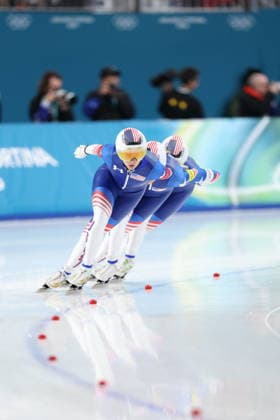 Winter Olympics - Speed skating, Eisschnelllauf Women s Team Pursuit Quarterfinals Team of USA compete during the Speed Skating Women s Team Pursuit quarterfinals at the Olympic Winter games, Winterspiele,Spiele, Summer games Milan Cortina 2026, on February 14, 2026, at the Milano Speed Skating Stadium, in Milan, Italy. Photo by Alexis Jumeau ABACAPRESS.COM  Copyright: xJumeauxAlexis ABACAx