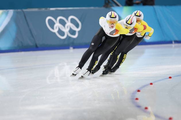 Winter Olympics - Speed skating, Eisschnelllauf Women s Team Pursuit Quarterfinals Team of Belgium compete during the Speed Skating Women s Team Pursuit quarterfinals at the Olympic Winter games, Winterspiele,Spiele, Summer games Milan Cortina 2026, on February 14, 2026, at the Milano Speed Skating Stadium, in Milan, Italy. Photo by Alexis Jumeau ABACAPRESS.COM  Copyright: xJumeauxAlexis ABACAx