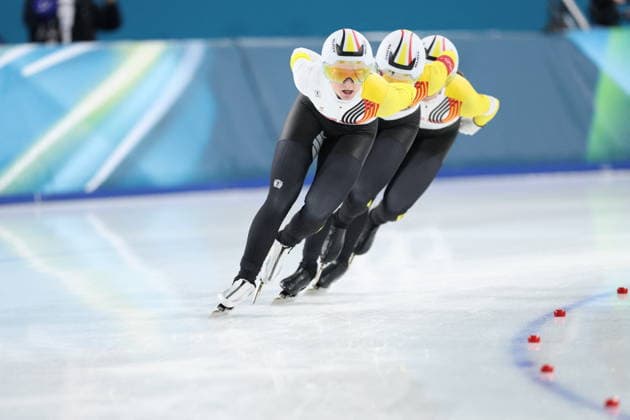 Winter Olympics - Speed skating, Eisschnelllauf Women s Team Pursuit Quarterfinals Team of Belgium compete during the Speed Skating Women s Team Pursuit quarterfinals at the Olympic Winter games, Winterspiele,Spiele, Summer games Milan Cortina 2026, on February 14, 2026, at the Milano Speed Skating Stadium, in Milan, Italy. Photo by Alexis Jumeau ABACAPRESS.COM  Copyright: xJumeauxAlexis ABACAx