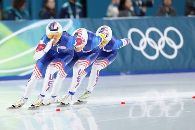 Winter Olympics - Speed skating, Eisschnelllauf Women s Team Pursuit Quarterfinals Team of USA compete during the Speed Skating Women s Team Pursuit quarterfinals at the Olympic Winter games, Winterspiele,Spiele, Summer games Milan Cortina 2026, on February 14, 2026, at the Milano Speed Skating Stadium, in Milan, Italy. Photo by Alexis Jumeau ABACAPRESS.COM  Copyright: xJumeauxAlexis ABACAx