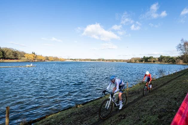 Dutch Inge van der Heijden and Dutch Ceylin Del Carmen Alvarado pictured in action during the elite women race of the Waaslandcross cyclocross cycling event, Saturday 14 February 2026 in Sint-Niklaas, the seventh and last race of the Exact Cross competition. DAVIDxPINTENS  x163410587x