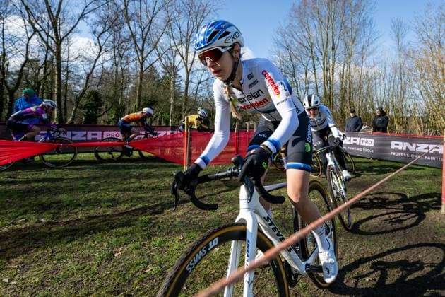 Dutch Inge van der Heijden pictured in action during the elite women race of the Waaslandcross cyclocross cycling event, Saturday 14 February 2026 in Sint-Niklaas, the seventh and last race of the Exact Cross competition. DAVIDxPINTENS  x163410937x