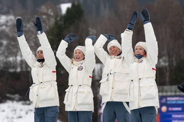Team Norway competes in the Womens 4 x 7.5 km Relay cross-country skiing event at the Olympic Winter games, Winterspiele,Spiele, Summer games Milano Cortina 2026 at the Tesero Cross-Country Skiing Stadium, Tesero, Italy, on February 14, 2026 in Aktion beim 4 x 7,5 km Staffelrennen der Frauen im Skilanglauf bei den Olympischen Winterspielen Milano Cortina 2026 im Tesero Cross-Country Skiing Stadium, Tesero, Italien, am 14. Februar 2026. *** Team Norway competes in the Womens 4 x 7 5 km Relay cross country skiing event at the Olympic Winter Games Milano Cortina 2026 at the Tesero Cross Country Skiing Stadium, Tesero, Italy, on February 14, 2026 in action at the Womens 4 x 7.5 km Relay cross country skiing event at the Olympic Winter Games Milano Cortina 2026 at the Tesero Cross Country Skiing Stadium, Tesero, Italy, on February 14, 2026 Copyright: HMBxMedia MarcxNiemeyer