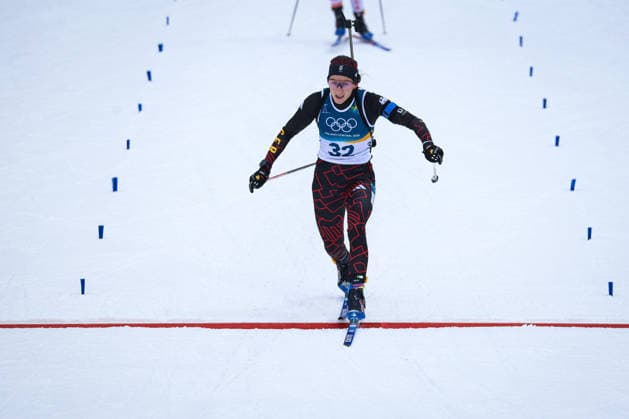 Antholz, Italien 14. Februar 2026: Biathlon Sprint Frauen 7,5 km - Olympia 2026 Im Bild: Vanessa Voigt (GER) im Zielbereich. Anterselva Biathlon Arena *** Antholz, Italy 14 February 2026 Biathlon Sprint Women 7.5 km Olympia 2026 In the picture Vanessa Voigt GER in the finish area Anterselva Biathlon Arena Copyright: xFotostandx xHettichx