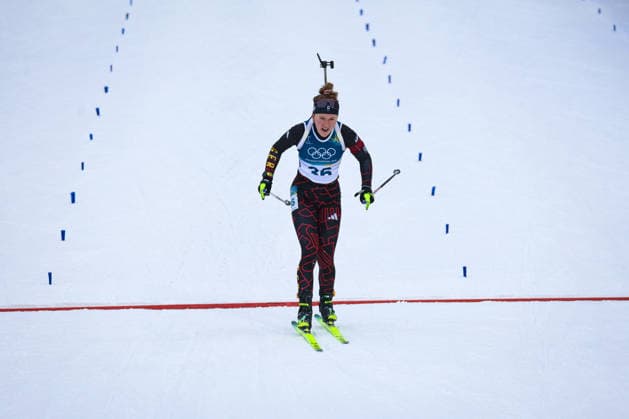 Antholz, Italien 14. Februar 2026: Biathlon Sprint Frauen 7,5 km - Olympia 2026 Im Bild: Selina Grotian (GER) im Zielbereich. Anterselva Biathlon Arena *** Antholz, Italy 14 February 2026 Biathlon Sprint Women 7.5 km Olympia 2026 In the picture Selina Grotian GER in the finish area Anterselva Biathlon Arena Copyright: xFotostandx xHettichx