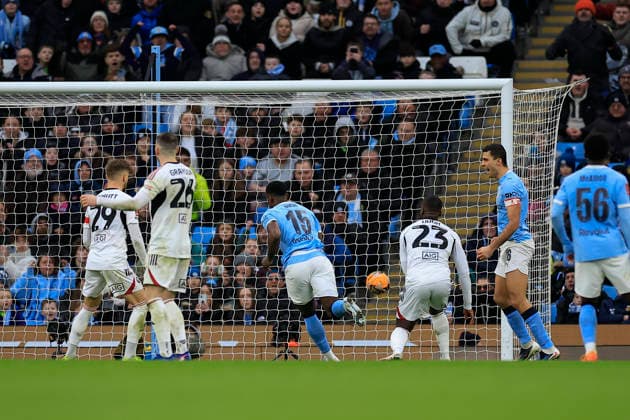Manchester City v Salford City, FA Cup Marc Guehi (15) of Manchester City scores to make it 2-0 during the FA Cup match between Manchester City and Salford City at the Etihad Stadium, Manchester, UK on 14 February 2026. Manchester Etihad Stadium Manchester UK Editorial use only DataCo restrictions apply See www.football-dataco.com , Copyright: xConorxMolloyx PSI-23752-0046