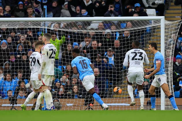 Manchester City v Salford City, FA Cup Marc Guehi (15) of Manchester City scores to make it 2-0 during the FA Cup match between Manchester City and Salford City at the Etihad Stadium, Manchester, UK on 14 February 2026. Manchester Etihad Stadium Manchester UK Editorial use only DataCo restrictions apply See www.football-dataco.com , Copyright: xConorxMolloyx PSI-23752-0047