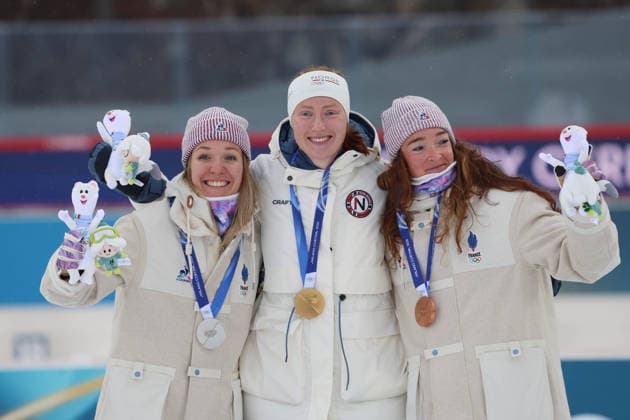 Milan Cortina 2026 Olympics, Biathlon Women s 7.5km Sprint, Oceane MICHELON (FRA), Maren KIRKEEIDE (NOR), Lou JEANMONNOT (FRA), Anterselva, Italy, February 14, 2026. Photo Felice Calabro  Copyright: xFelicexCalabro x xipa-agency.netx xFELICExCALABRO x IPA_Agency_IPA71496691