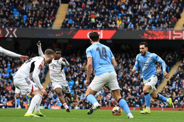 14th February 2026; Etihad Stadium, Manchester, Lancashire, England; FA Cup Football, Manchester City versus Salford City ; Rayan Cherki of Manchester City runs at the Salford defence  DavidxBlunsden Content restricted for UK based newspaper
