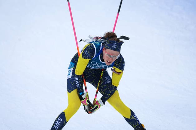 Antholz, Italien 14. Februar 2026: Biathlon Sprint Frauen 7,5 km - Olympia 2026 Im Bild: Hanna Oeberg (SWE) im Zielbereich. Anterselva Biathlon Arena *** Antholz, Italy 14 February 2026 Biathlon Sprint Women 7.5 km Olympia 2026 In the picture Hanna Oeberg SWE in the finish area Anterselva Biathlon Arena Copyright: xFotostandx xHettichx
