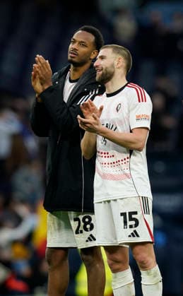 Manchester, England, 14th February 2026. Zack Awe of Salford City and Brandon Cooper of Salford City clap the fans during the Manchester City vs Salford City FA Cup fourth round match at the Etihad Stadium, Manchester. Picture credit should read: Andrew Yates Sportimage EDITORIAL USE ONLY. No use with unauthorised audio, video, data, fixture lists, club league logos or live services. Online in-match use limited to 120 images, no video emulation. No use in betting, games or single club league player publications. SPI_055_AY_Man_City_Salford SPI-4533-0058