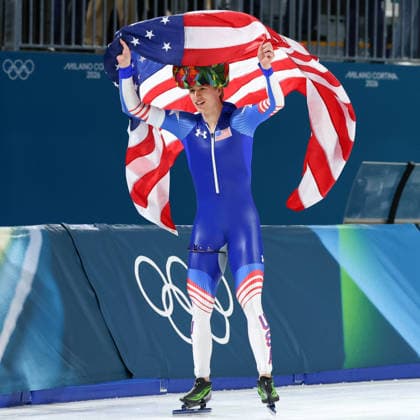 February 14, 2026, Rho, Lombardy, Italy: JORDAN STOLZ of USA celebrates winning the gold medal in the Men s Speed skating, Eisschnelllauf Men s 500m at the Milano Cortina 2026 Winter Olympic Games, Olympische Spiele, Olympia, OS Rho Italy - ZUMAc179 20260214_oly_c179_010 Copyright: xMickaelxChavetx