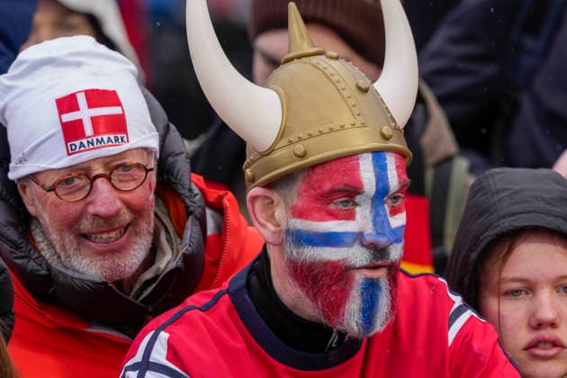 Winter Olympics in Milan Cortina 2026 Anterselva, Italy 20260214. A Norwegian supporter wearing a Viking helmet cheers on gold medalist Maren Kirkeeide after the 7.5 km sprint women s biathlon during the Winter Olympics in Milan Cortina 2026. Photo: Heiko Junge NTB Anterselva Italy EDITORIAL USE ONLY. RESTRICTED USE FOR BETTING COMPANIES Ref:_SPOlg3yjpMl8ek.jpg *** Winter Olympics in Milan Cortina 2026 Anterselva, Italy 20260214 A Norwegian supporter wearing a Viking helmet cheers on gold medalist Maren Kirkeeide after the 7 5 km sprint women s biathlon during the Winter Olympics in Milan Cortina 2026 Photo Heiko Junge NTB Anterselva Italy EDITORIAL USE ONLY RESTRICTED USE FOR BETTING COMPANIES  Copyright: xHeikoxJungex xNTBx