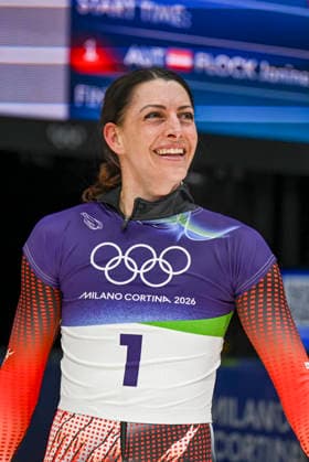 OLYMPICS - Winter Olympic Games, Olympische Spiele, Olympia, OS Milano Cortina 2026 CORTINA D AMPEZZO,ITALY,14.FEB.26 - OLYMPICS, SKELETON - Winter Olympic Games Milano Cortina 2026, women. Image shows Janine Flock (AUT).  GEPAxpictures xAlexanderxSolc