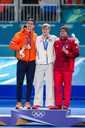 2026-02-14 - Milano Cortina 2026 Winter Olympics 500m Men MILAN, ITALY - FEBRUARY 14: Jenning De Boo of Netherlands, Jordan Stolz of United States of America, Laurent Dubreuil of Canada during the 500m Men of the Milano Cortina 2026 Winter Olympics at the Milano Speed skating, Eisschnelllauf Arena on February 14, 2026 in Milan, Italy Milan Milano Speed Skating Arena Italy Content not available for redistribution in The Netherlands directly or indirectly through any third parties. Copyright: xAndrexWeeningx