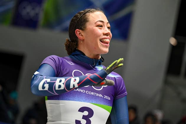 OLYMPICS - Winter Olympic Games, Olympische Spiele, Olympia, OS Milano Cortina 2026 CORTINA D AMPEZZO,ITALY,14.FEB.26 - OLYMPICS, SKELETON - Winter Olympic Games Milano Cortina 2026, women. Image shows Tabitha Stoecker (GBR).  GEPAxpictures xAlexanderxSolc
