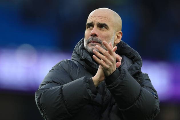 14th February 2026; Etihad Stadium, Manchester, Lancashire, England; FA Cup Football, Manchester City versus Salford City ; Manchester City manager Pep Guardiola applauds the home supporters after full time  DavidxBlunsden Content restricted for UK based newspaper