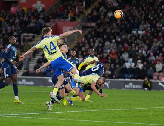 Southampton v Leicester City, FA Cup Fourth round, Football, St Marys Stadium, Southampton, UK - 14 Feb 2026 GOAL - James Bree of Southampton scores and put Saints I™m front during extra time. Southampton St Marys Stadium Southampton GBR, UK NEWSPAPERS OUT Copyright: xSeanxRyanx