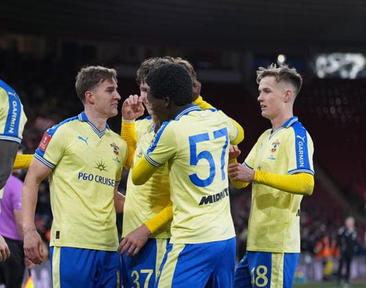 Southampton v Leicester City, FA Cup Fourth round, Football, St Marys Stadium, Southampton, UK - 14 Feb 2026 GOAL - James Bree of Southampton scores and put Saints I™m front during extra time. Southampton St Marys Stadium Southampton GBR, UK NEWSPAPERS OUT Copyright: xSeanxRyanx