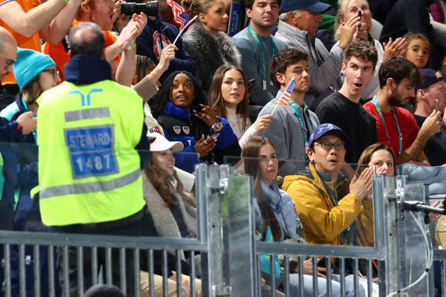 February 14, 2026, Rho, Lombardy, Italy: SIMONE BILES, TOM DALEY and his husband DUSTIN LANCE BLACK attend the Men s Speed skating, Eisschnelllauf Men s 500m at the Milano Cortina 2026 Winter Olympic Games, Olympische Spiele, Olympia, OS Rho Italy - ZUMAc179 20260214_oly_c179_025 Copyright: xMickaelxChavetx