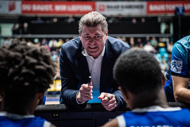 14.02.2026, xhfmx, Basketball easyCredit BBL Bundesliga, Frankfurt Skyliners - Braunschweig Löwen Klaus Perwas (Trainer Skyliners Frankfurt) (DFL DFB REGULATIONS PROHIBIT ANY USE OF PHOTOGRAPHS as IMAGE SEQUENCES and or QUASI-VIDEO) Frankfurt am Main