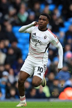14th February 2026; Etihad Stadium, Manchester, Lancashire, England; FA Cup Football, Manchester City versus Salford City ; Kelly N& x2019;Mai of Salford City  DavidxBlunsden Content restricted for UK based newspaper