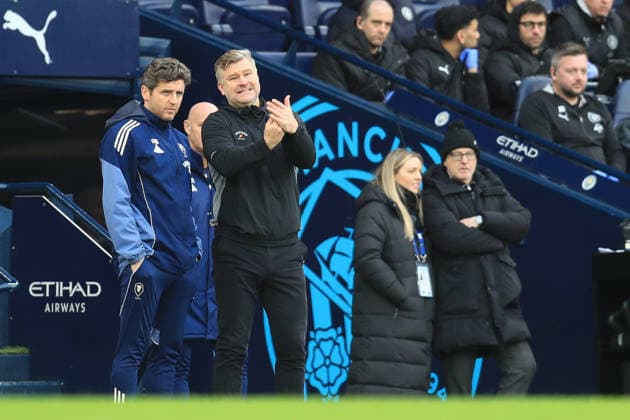 14th February 2026; Etihad Stadium, Manchester, Lancashire, England; FA Cup Football, Manchester City versus Salford City ; Salford City manager Karl Robinson reacts  DavidxBlunsden Content restricted for UK based newspaper