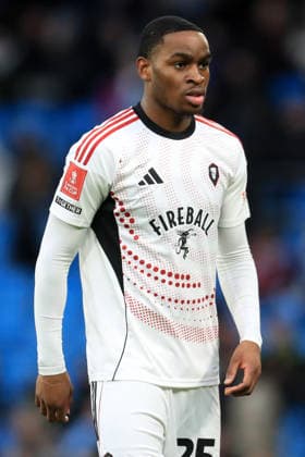 14th February 2026; Etihad Stadium, Manchester, Lancashire, England; FA Cup Football, Manchester City versus Salford City ; Princewill Ehibhatiomhan of Salford City  DavidxBlunsden Content restricted for UK based newspaper