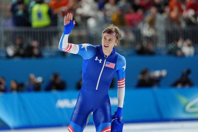 Gold Medal STOLZ Jordan for the Olympic Speed skating, Eisschnelllauf Men s 500m for the Milano Cortina 2026 Winter Olympics, in Milan (Italy) February 14, 2026 (Photo Claudio Furlan LaPresse)  Copyright: xClaudioxFurlan LaPressex